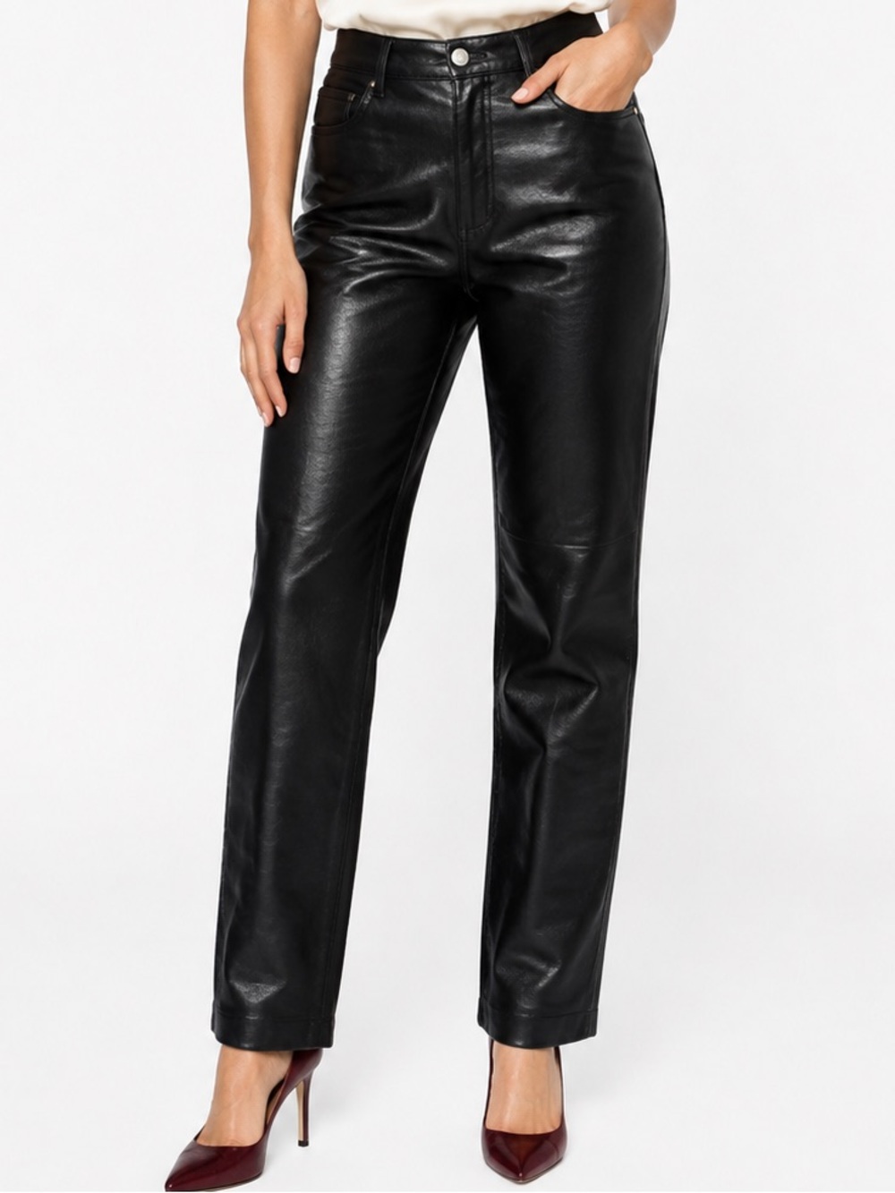 Aritzia Wilfred Melina Faux Leather Super High Rise Straight Leg Pants 4 Black